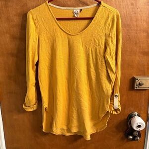 Anthropologie Akemi + Kin Sylvie Pointelle Yellow Top 3/4 Casual Boho Women's XS